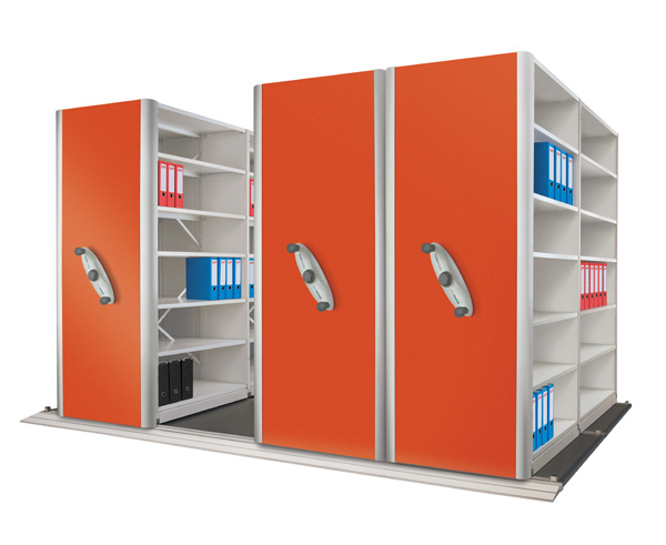 Mobile Office Shelving With Red Panels