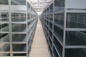 Steel shelving ready to loaded with boxes