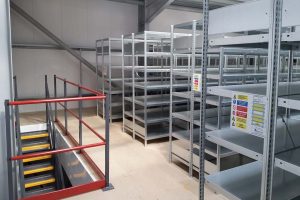 steel shelving on mezzanine