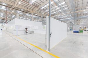 steel partitioned meeting area