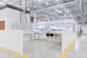 steel partitioned meeting area