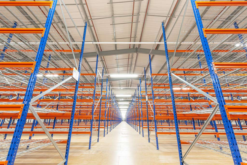 Warehouse shelving with lighting