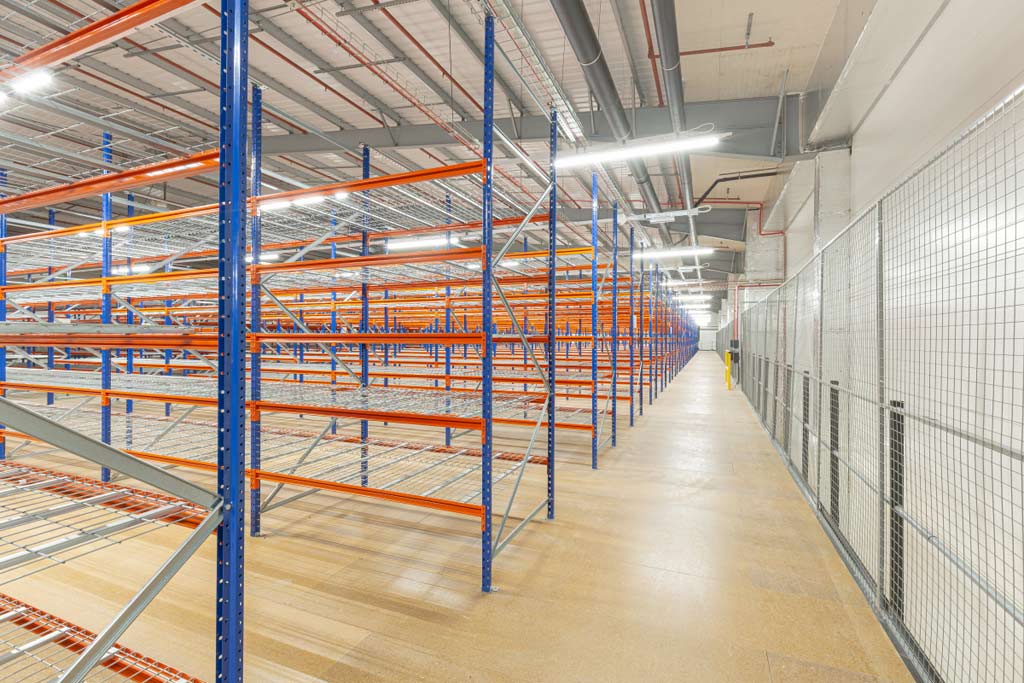 Shelving on mezzanine
