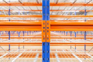 BDC Shelving in blue and orange