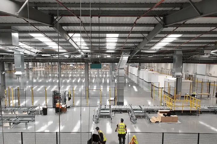 Large warehouse with defined zones